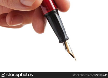 pen in hand isolated on white background