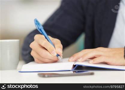pen in man hand on white background