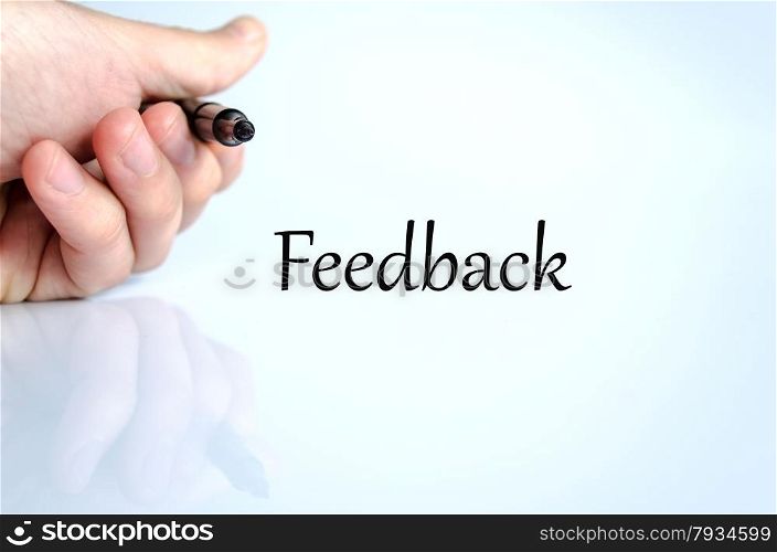 Pen in the hand isolated over white background Feedback