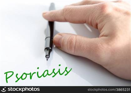 Pen in the hand isolated over white background psoriasis concept