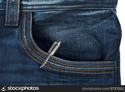 pen in the pocket of blue jeans isolated on white