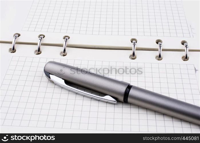 Pen on a checked notebook