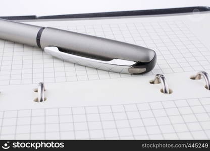 Pen on a checked notebook