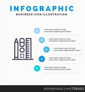 Pen, Scale, Education, Online Blue Infographics Template 5 Steps. Vector Line Icon template