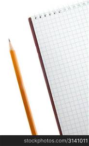 pencil and notebook over white