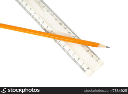 pencil and ruler isolated on white background