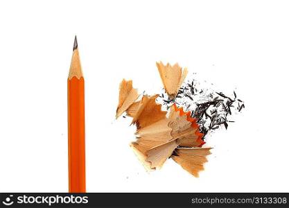 Pencil and shavings isolated on white