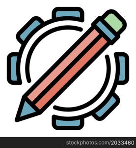 Pencil gear system icon. Outline pencil gear system vector icon color flat isolated. Pencil gear system icon color outline vector