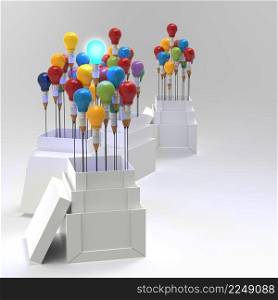 pencil light bulb 3d as think outside of the box and leadership as concept