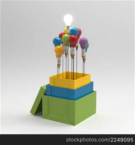 pencil light bulb 3d as think outside of the box and leadership as concept