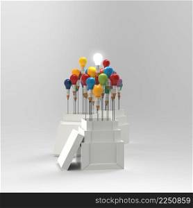 pencil light bulb 3d as think outside of the box and leadership as concept 