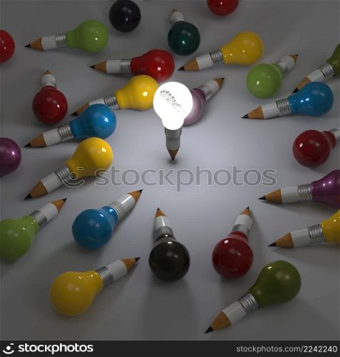 pencil light bulb with gears as leadership concept