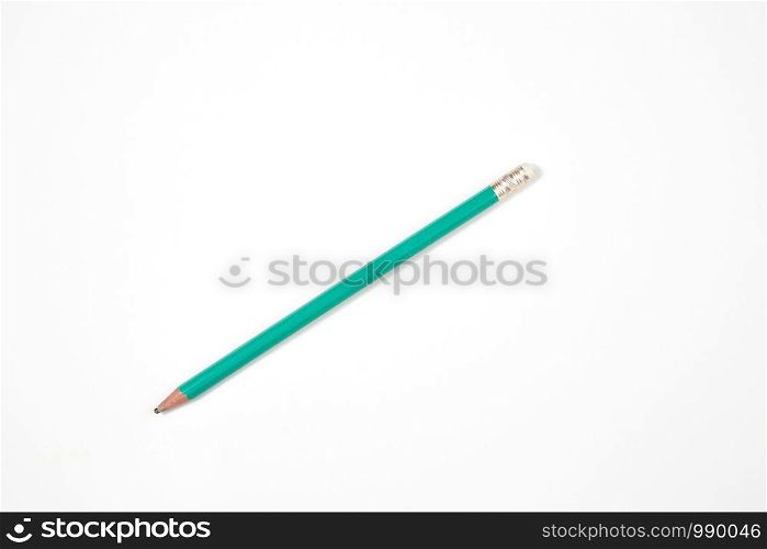 pencil on white isolated background. top view. flat lay . mockup