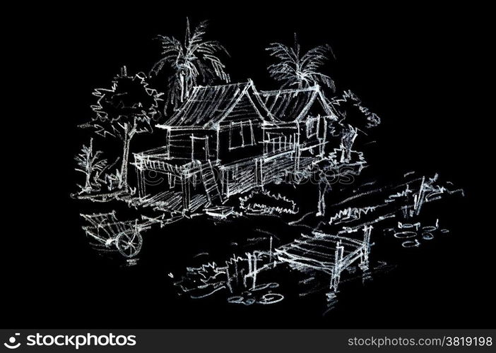 Pencil sketch of Thai house