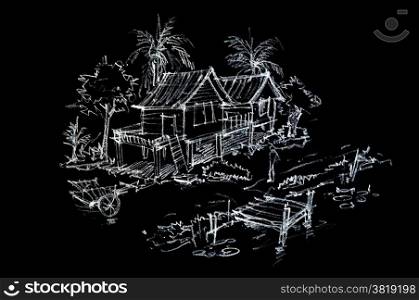 Pencil sketch of Thai house