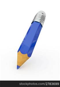 Pencil with eraser on white isolated background. 3d