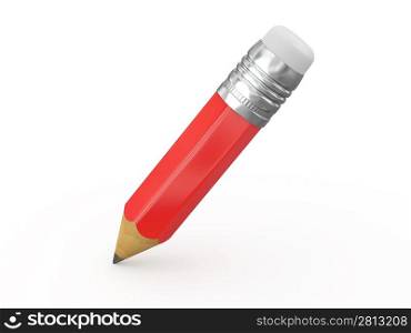 Pencil with eraser on white isolated background. 3d