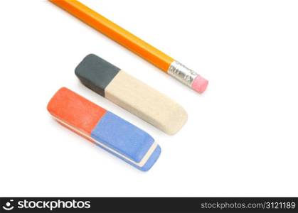 Pencils and eraser isolated on a white background