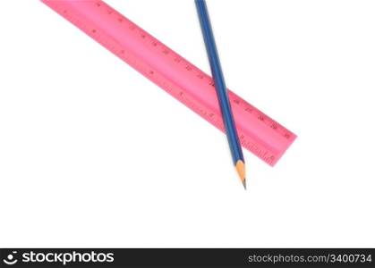 Pencils and ruler isolated on a white background