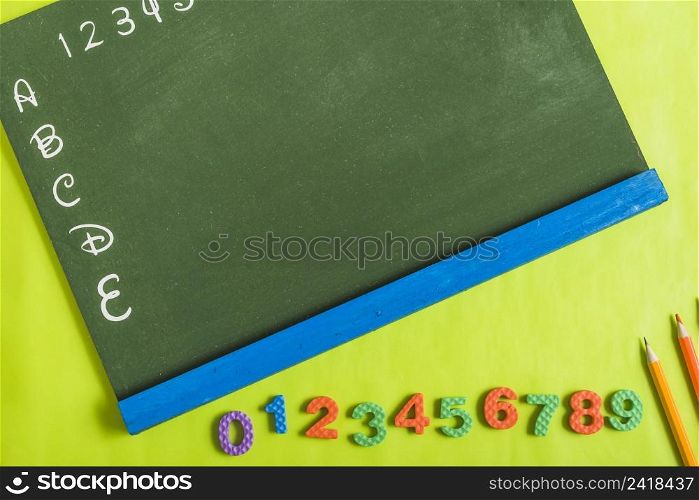 pencils figures near chalkboard