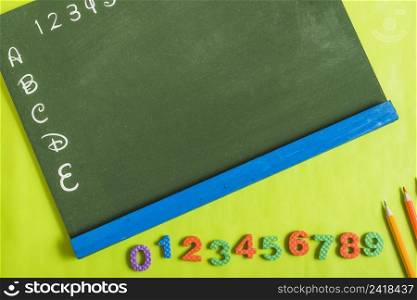 pencils figures near chalkboard