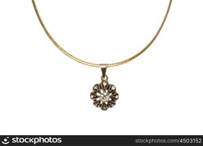 Pendant on golden chain isolated on the white&#x9;