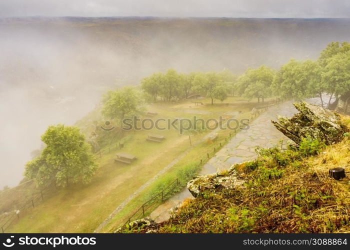 Penedo Durao lookout and Douro valley landscape. National Park in Portugal.. Penedo Durao lookout in Portugal