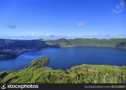 Peninsula on Lagoa Azul, landscape of San Miguel island, Azores, Portugal&#xA;
