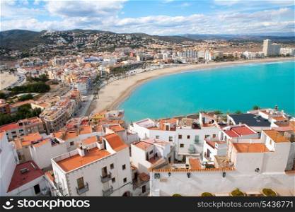 Peniscola beach and Village aerial view in Castellon Valencian community of spain