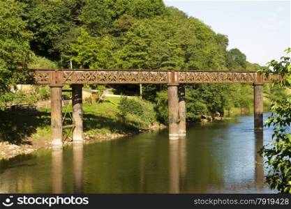 Pennalt Viaduct on the River Wye, connecting Wales and England, in the United Kingdom.