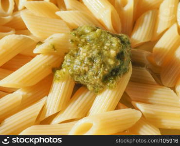 penne pasta food. penne pasta with pesto traditional Italian food