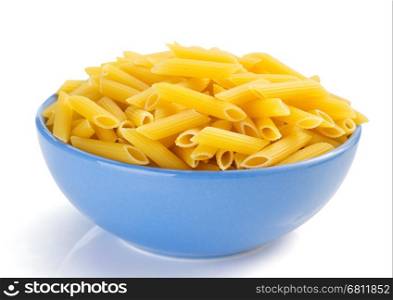 penne pasta in plate isolated on white background