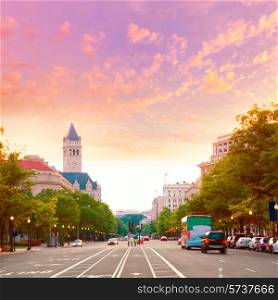 Pennsylvania Avenue sunset in Washington DC USA