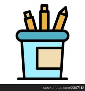 Pens mug icon. Outline pens mug vector icon color flat isolated. Pens mug icon color outline vector