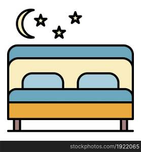 Pension bedroom icon. Outline pension bedroom vector icon color flat isolated on white. Pension bedroom icon color outline vector