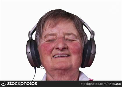 pensioner with headphones