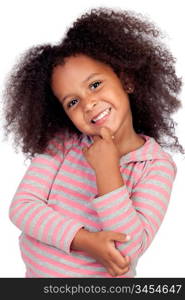 Pensive african little girl with beautiful hairstyle isolated over white