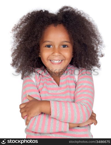 Pensive african little girl with beautiful hairstyle isolated over white