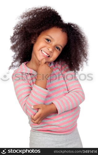 Pensive african little girl with beautiful hairstyle isolated over white