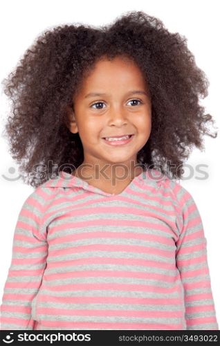 Pensive african little girl with beautiful hairstyle isolated over white