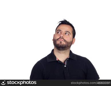 Pensive bearded men in black isolated on white background