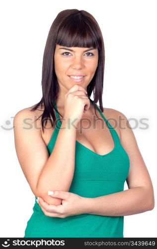 Pensive beautiful girl isolated on a over white background