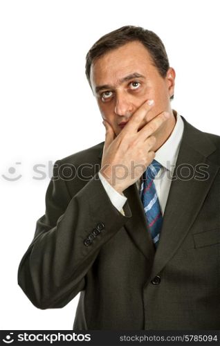 pensive business man portrait in white background