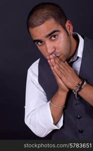 pensive business man portrait on black background