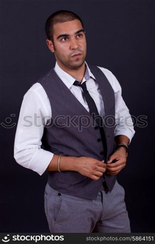 pensive business man portrait on black background