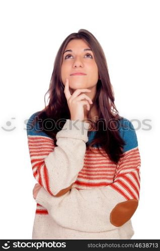 Pensive casual girl thinking