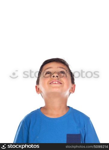Pensive child looking up isolated on a white background