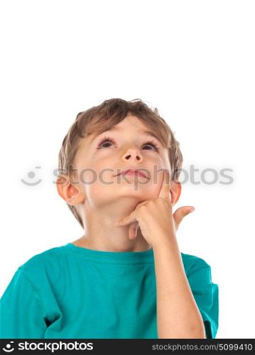 Pensive child looking up isolated on a white background