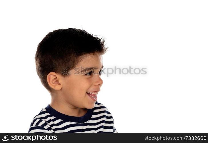 Pensive child with black eyes isolated on a white background