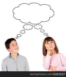 Pensive children isolated on a white background